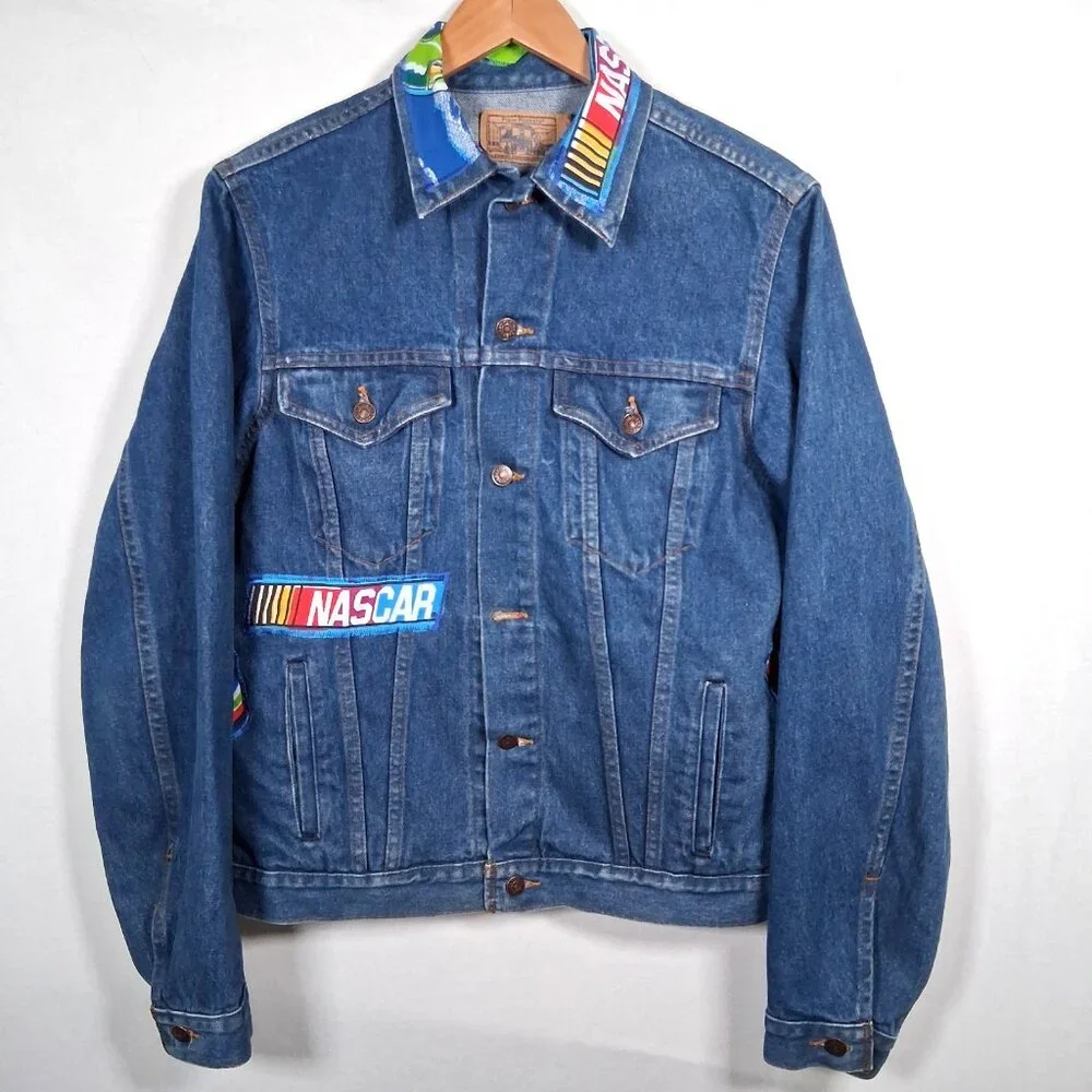 Reworked NASCAR Jean Jacket Size 40 Race Car Auto Racing Upcycled Denim - Picture 2 of 16